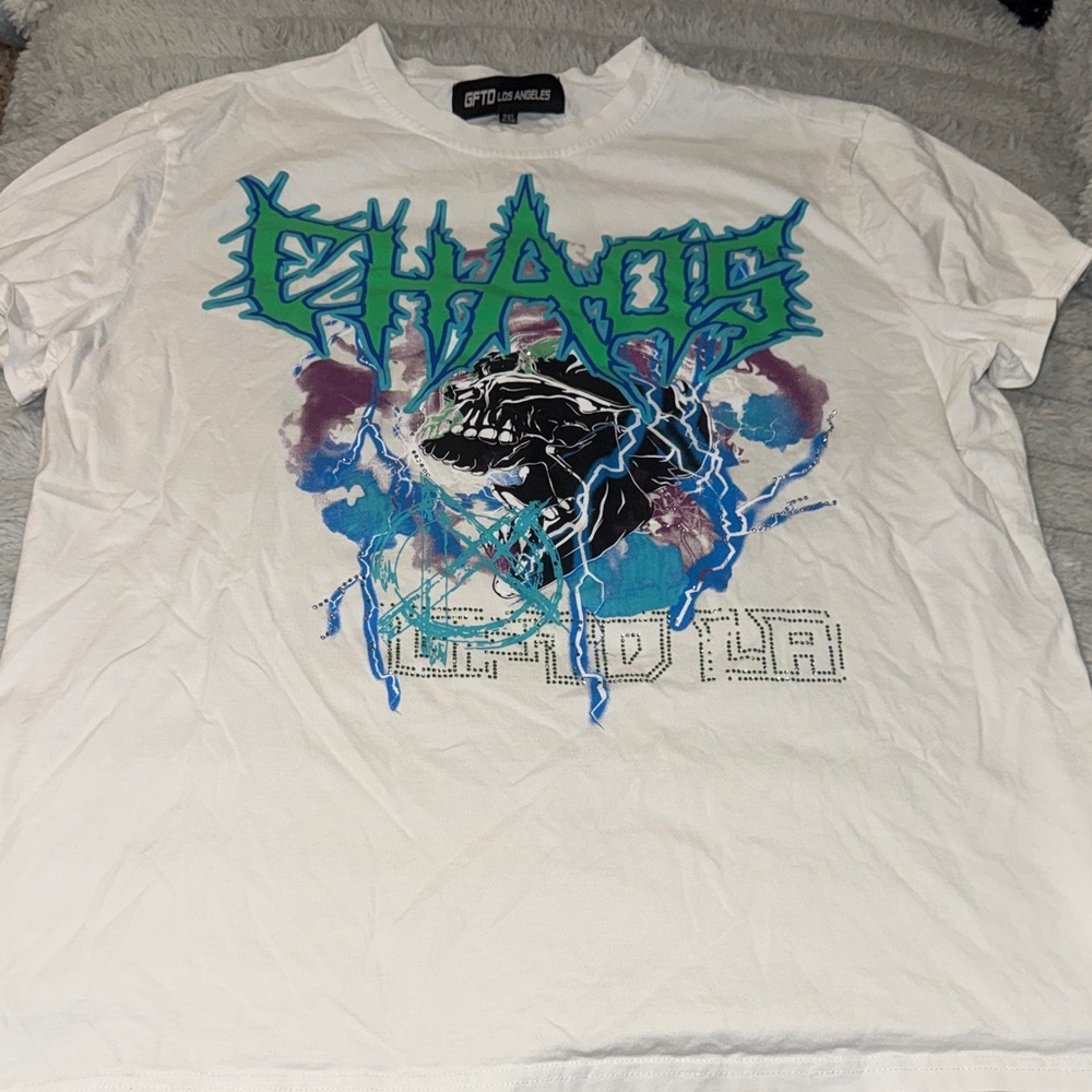 Chaos Graphic Tee in White and Blue